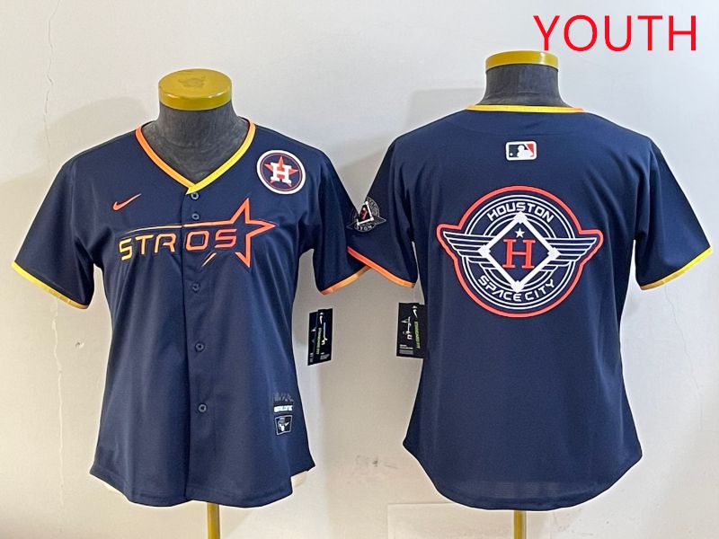 Youth Houston Astros Blank Drak Blue Three generations Joint Name 2025 Nike MLB Jersey style 29